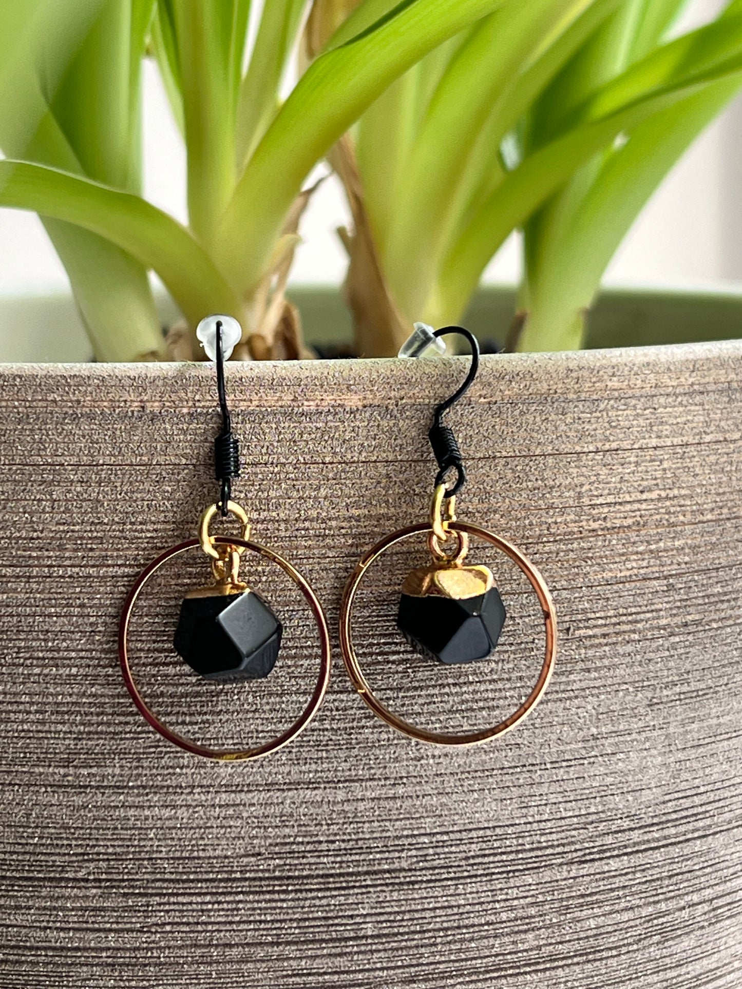 ‘Edge’ black & gold earrings