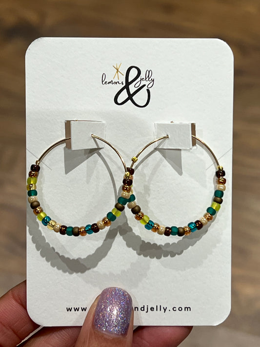 Emerald beaded hoops