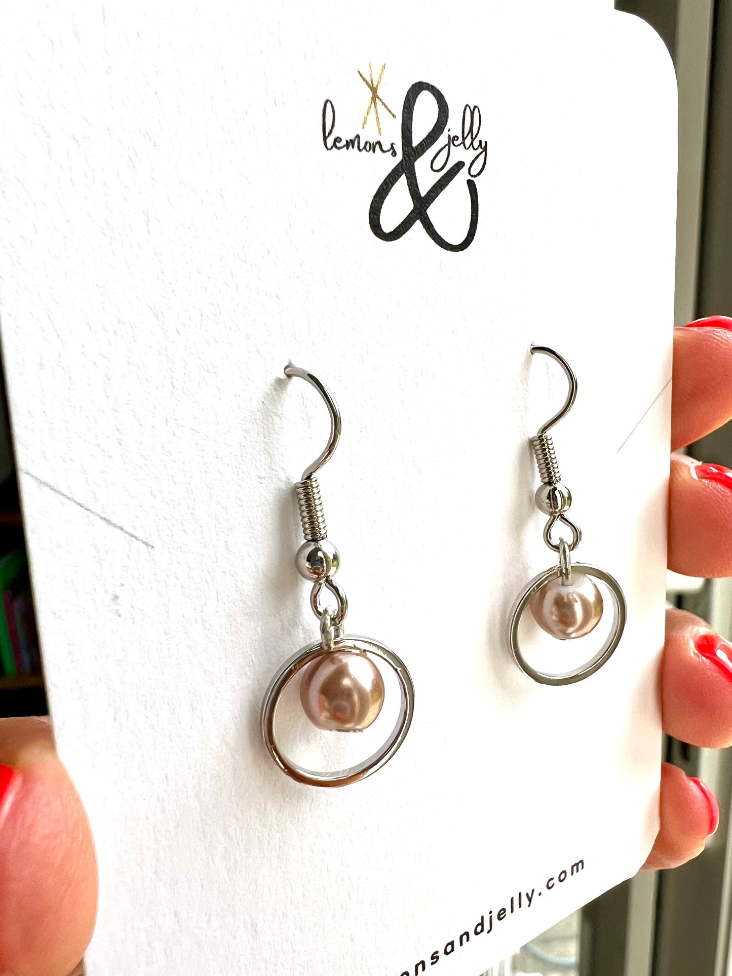 ‘Peachy’ dangle pearl earrings