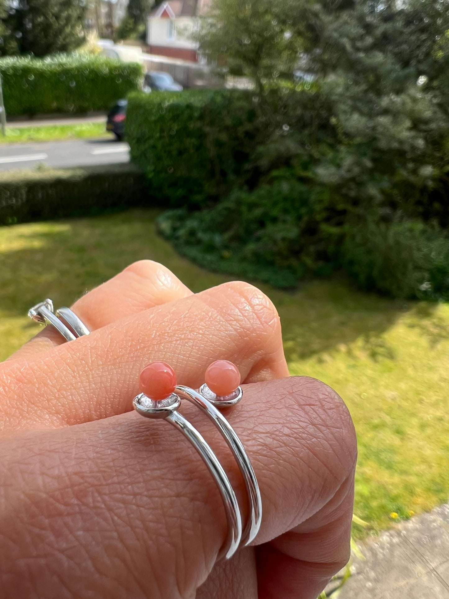 Coral sterling silver adjustable ring