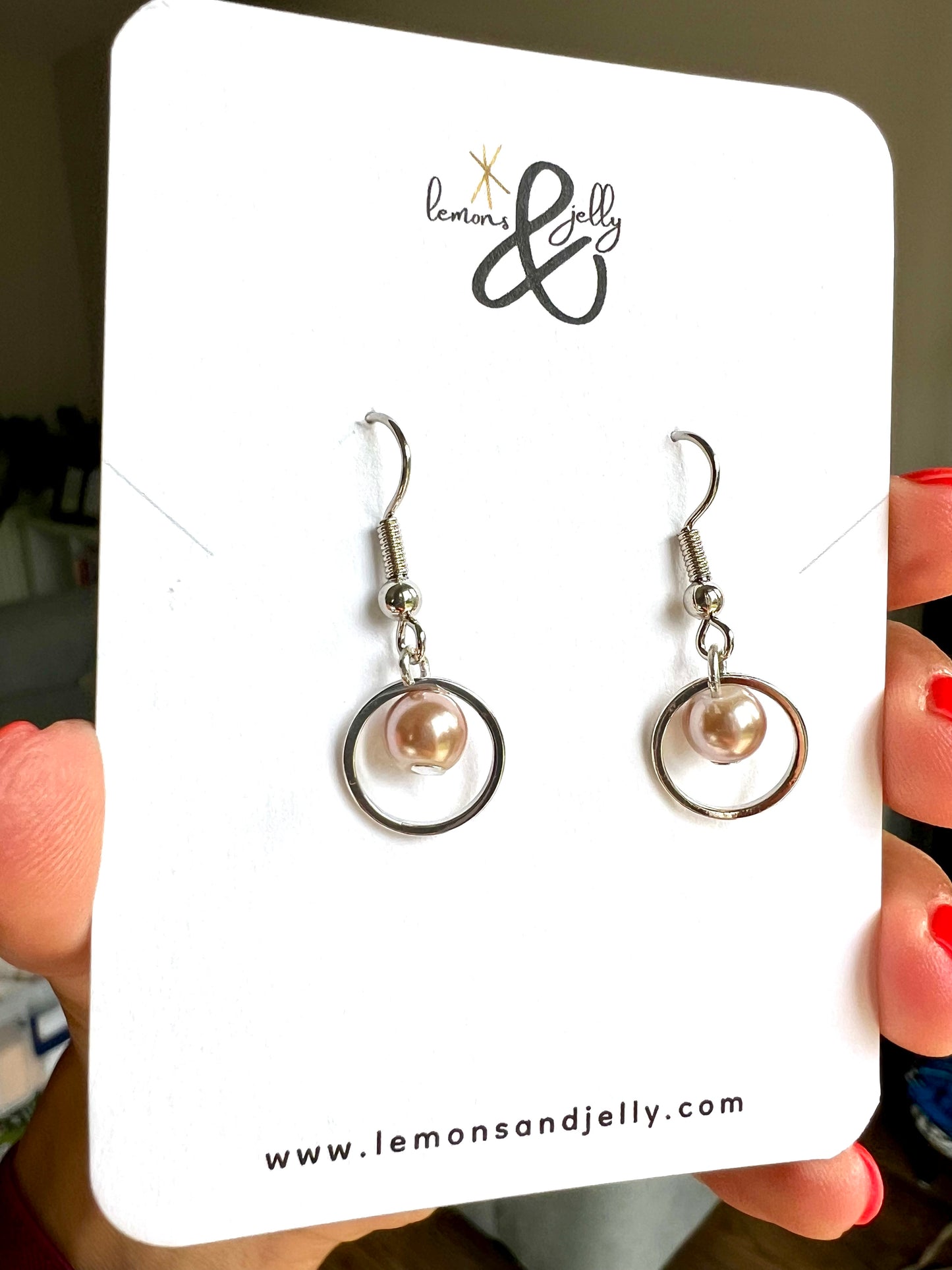 ‘Peachy’ dangle pearl earrings