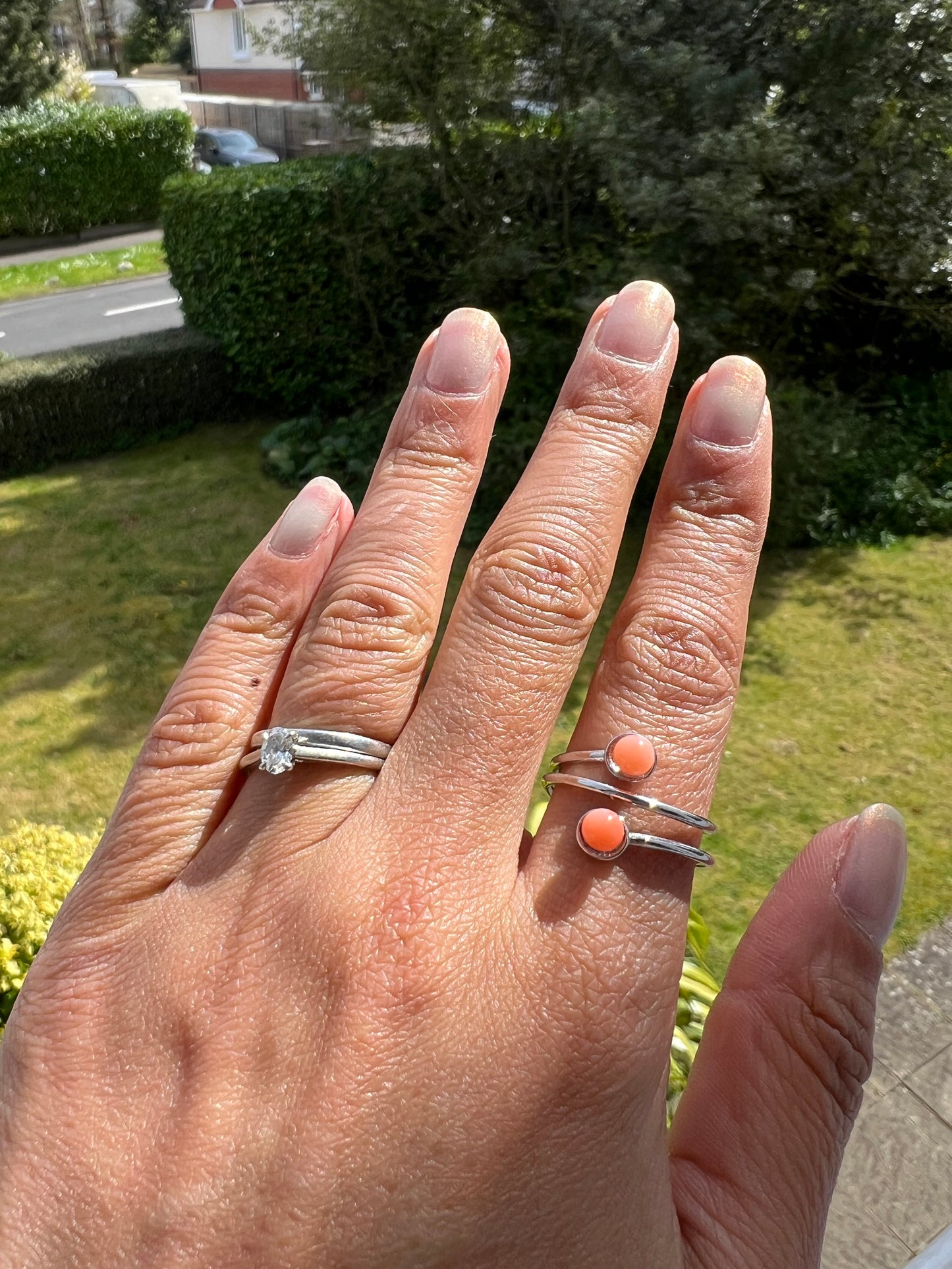 Coral sterling silver adjustable ring