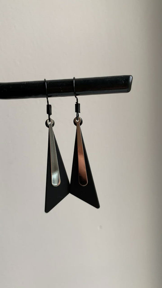 'Trigon' - Silver & matte black earrings