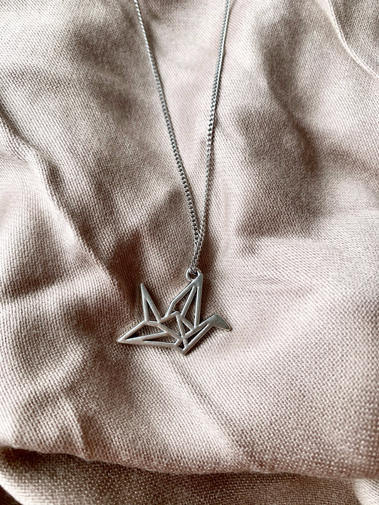 'Origami Crane' - silver necklace