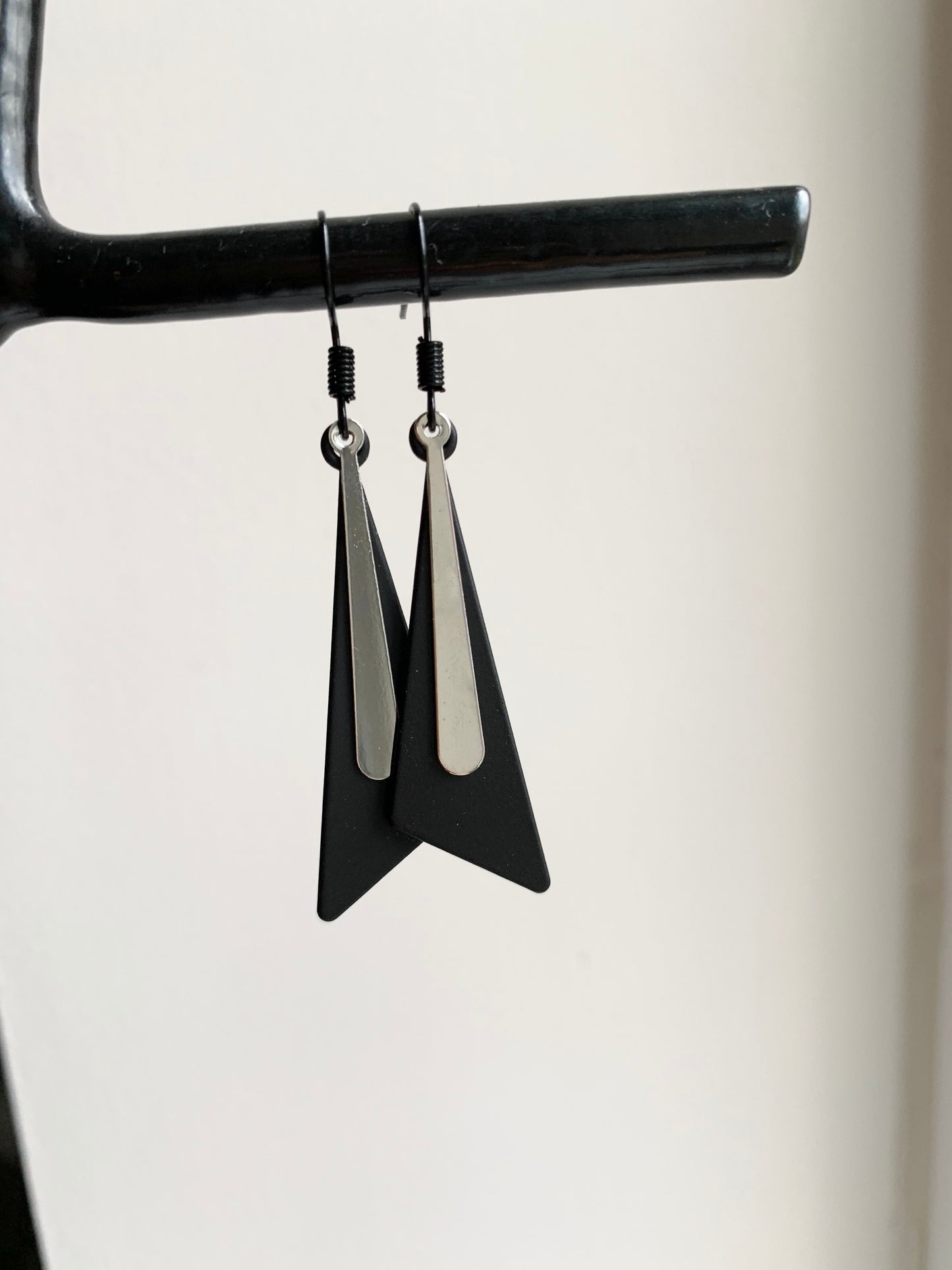 'Trigon' - Silver & matte black earrings