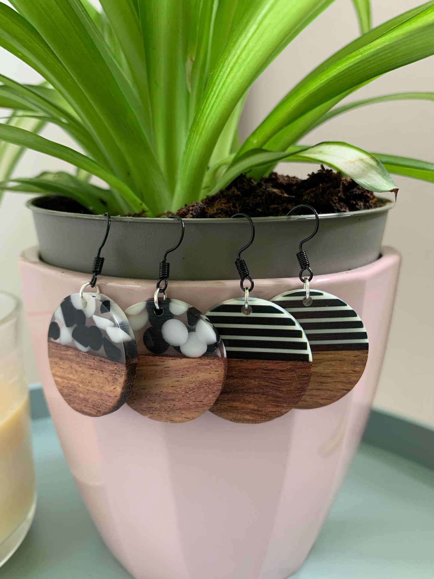 'Stripes' black & white wood earrings