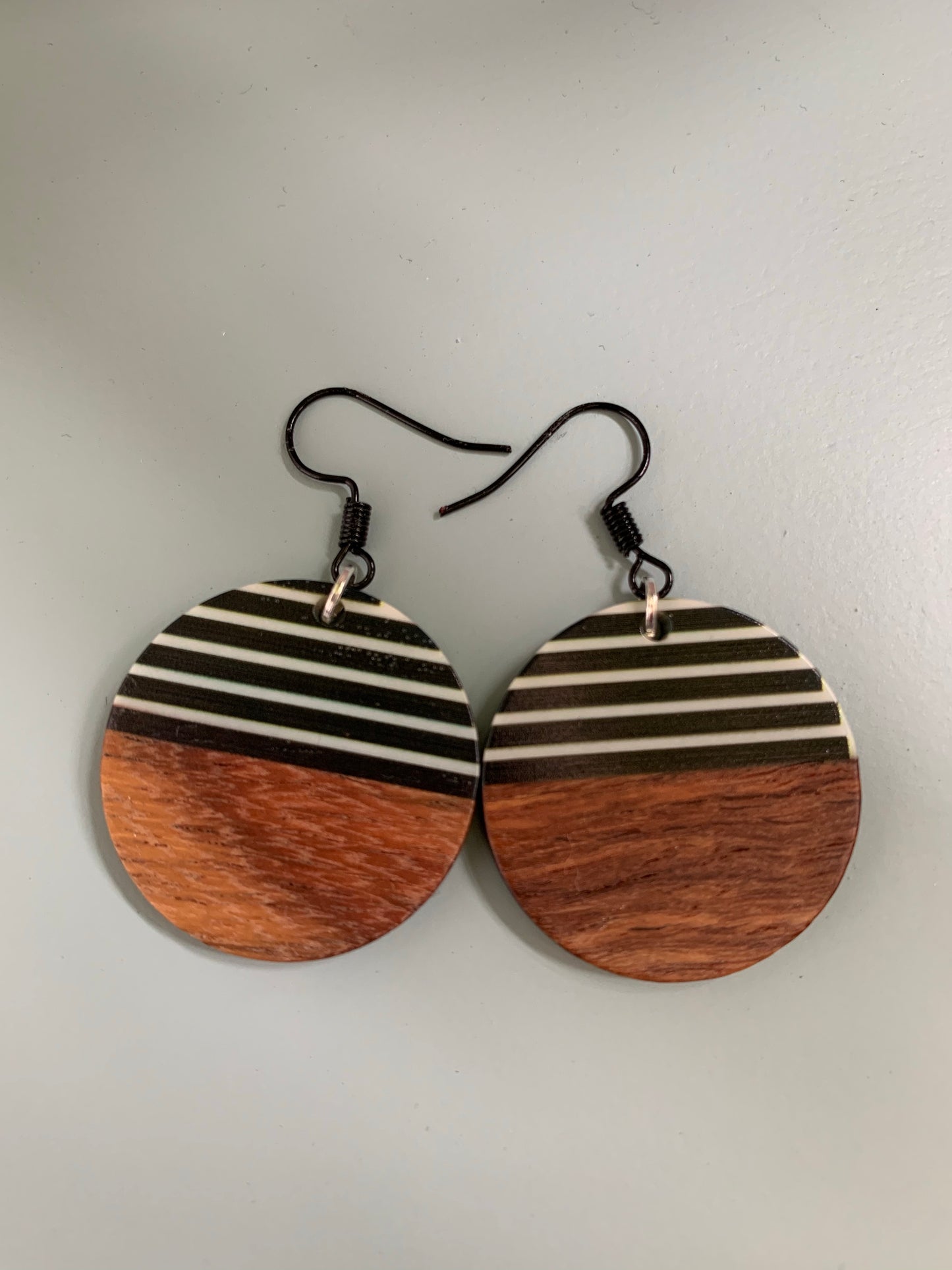 'Stripes' black & white wood earrings