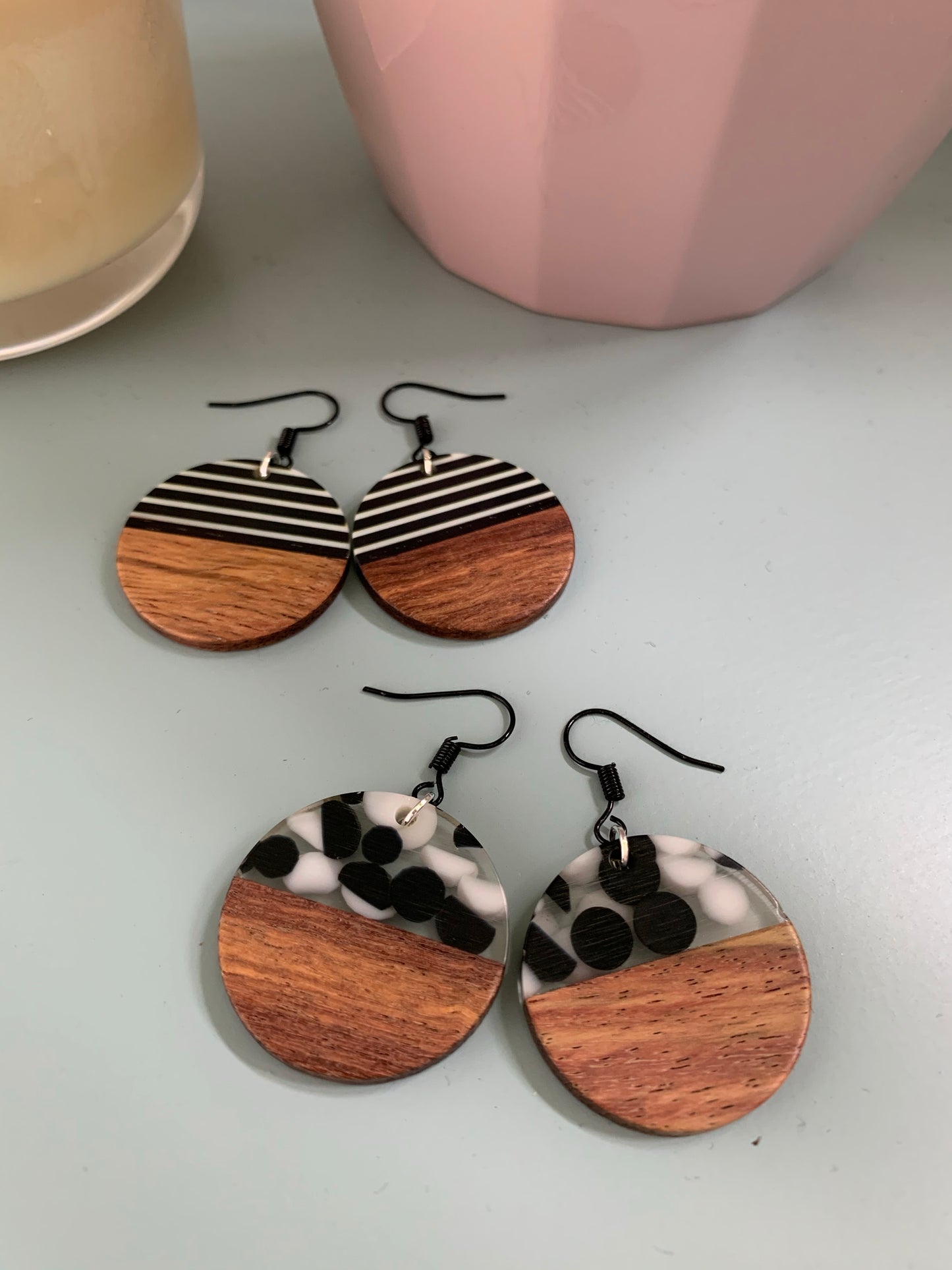 'Dotty' black & white wood earrings