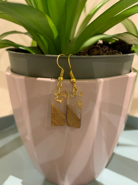 'Whispers' gold leaf & wood earrings