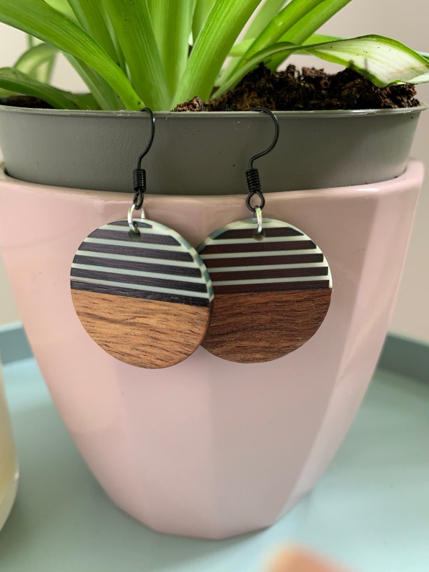 'Stripes' black & white wood earrings